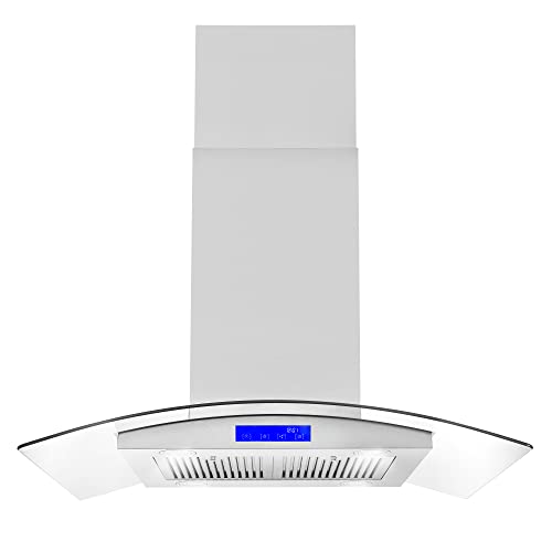 Cosmo 668ICS900 36 in. Island Mount Range Hood with Soft Touch Controls, Permanent Filters, LED Lights, Tempered Glass Visor, in Stainless Steel