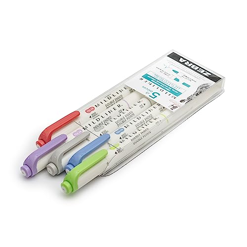 Zebra Pen PK Cool&REFIN Zebra Zensation Mildliner, Double Ended Highlighter, Broad and Fine Tips, Assorted Cool and Refined Colors, 5-Count, 5 Pack, Cool & Refined