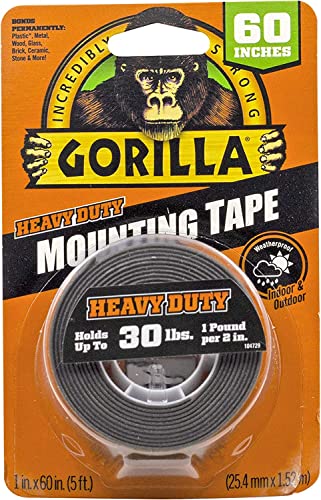 Gorilla Heavy Duty Double Sided Mounting Tape, 1" x 60", Black, (Pack of 1)