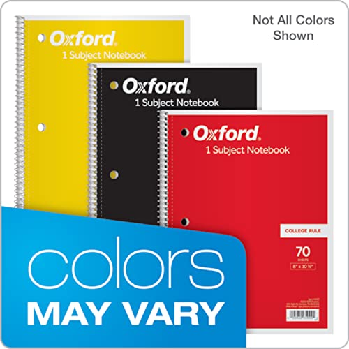 TOPS/Oxford 1-Subject Notebooks, 8" x 10-1/2", College Rule, 70 Sheets, 6 Pack, Color Assortment May Vary (65007)