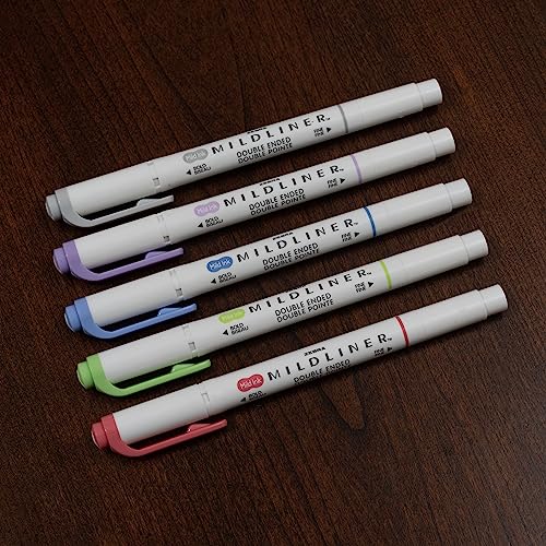 Zebra Pen PK Cool&REFIN Zebra Zensation Mildliner, Double Ended Highlighter, Broad and Fine Tips, Assorted Cool and Refined Colors, 5-Count, 5 Pack, Cool & Refined