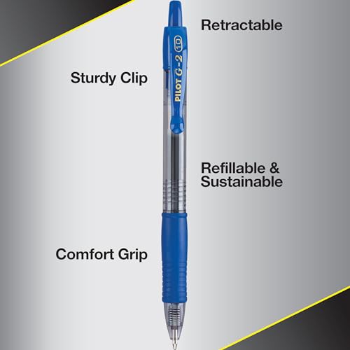 Pilot G2 Retractable Premium Gel Ink Roller Ball Pens, Bold Point, 2-Pack, Blue Ink (31251)