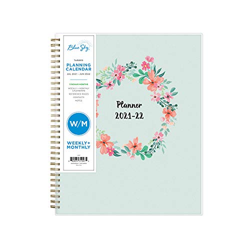 Blue Sky 2021-2022 Academic Year Weekly & Monthly Planner, 8.5" x 11", Frosted Flexible Cover, Wirebound, Laurel (131947)