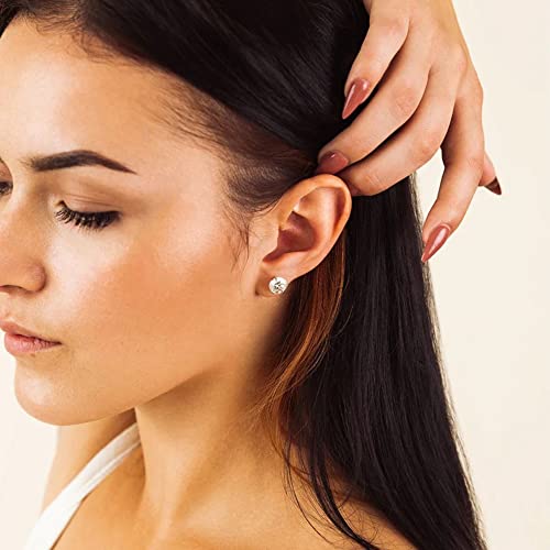 UHIBROS Cubic Zirconia Earrings Studs for Women, 6 Pairs Hypoallergenic 316L Stainless Steel Stud Earrings Set 14K White Gold Plated Multipack CZ Silver Earrings for Mens Girls 3-8mm