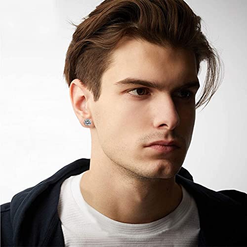 UHIBROS Cubic Zirconia Earrings Studs for Women, 6 Pairs Hypoallergenic 316L Stainless Steel Stud Earrings Set 14K White Gold Plated Multipack CZ Silver Earrings for Mens Girls 3-8mm