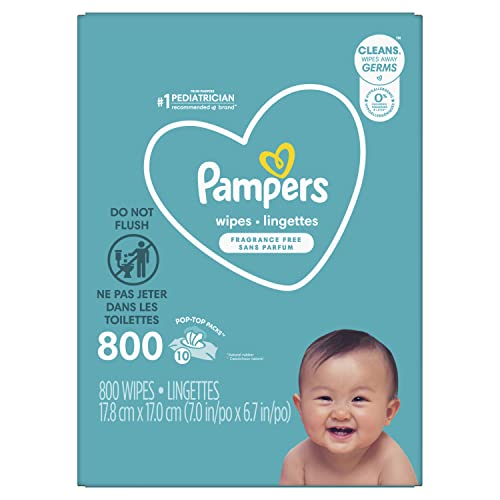 Baby Wipes, Pampers Baby Diaper Wipes, Hypoallergenic and Unscented, 10X Pop-Top Packs, 800 Count