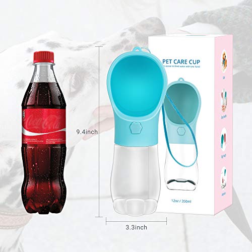 MAEXUS Dog Water Bottle, Portable Dog Bowl, Dog Travel Water Bottle with Leak Proof, Compact Puppy Water Dispenser for Pets Outdoor Walking Hiking, Dog Travel Bowl Food Grade (12 Oz Blue)