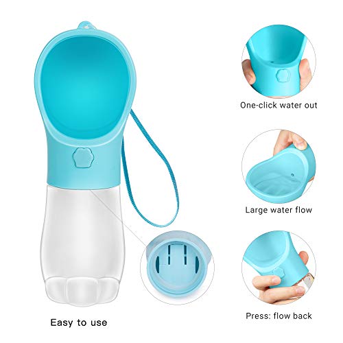 MAEXUS Dog Water Bottle, Portable Dog Bowl, Dog Travel Water Bottle with Leak Proof, Compact Puppy Water Dispenser for Pets Outdoor Walking Hiking, Dog Travel Bowl Food Grade (12 Oz Blue)