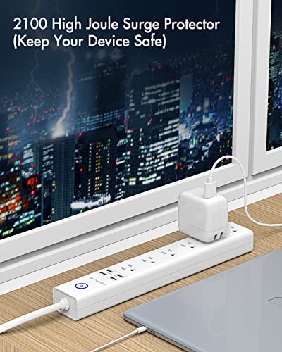 Power Strip with USB 2 Pack, AUOPLUS Surge Protector Power Strip with 6 Outlets and 4 USB Ports, 6 ft Extension Cord, Wall Mountable Flat Plug Power Strip with Overload Protection 1250W/10A/2100J