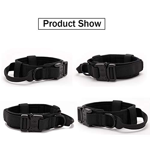 Tactical Dog Collar Military Dog Collar Adjustable Nylon Dog Collar Heavy Duty Metal Buckle with Handle for Dog Training ( Black ,M )