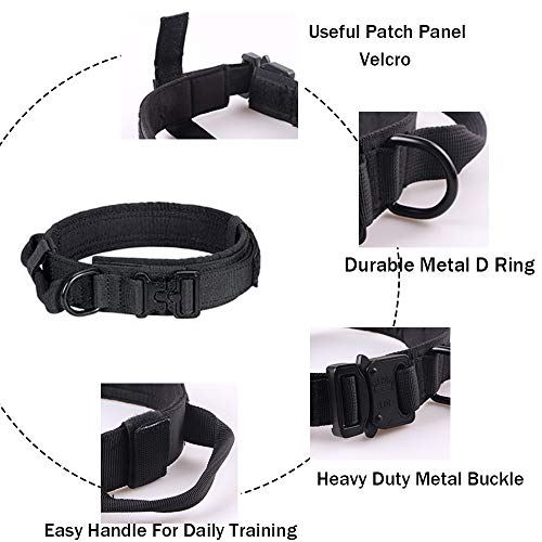 Tactical Dog Collar Military Dog Collar Adjustable Nylon Dog Collar Heavy Duty Metal Buckle with Handle for Dog Training ( Black ,M )