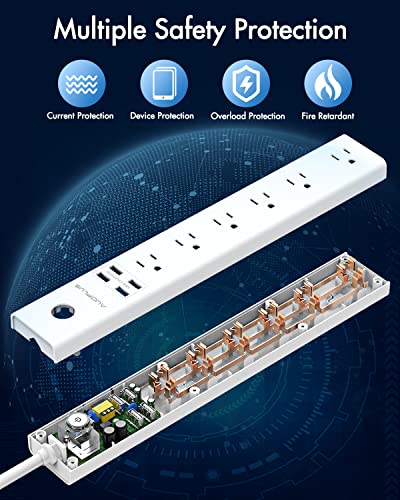 Power Strip with USB 2 Pack, AUOPLUS Surge Protector Power Strip with 6 Outlets and 4 USB Ports, 6 ft Extension Cord, Wall Mountable Flat Plug Power Strip with Overload Protection 1250W/10A/2100J