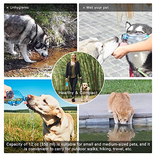 MAEXUS Dog Water Bottle, Portable Dog Bowl, Dog Travel Water Bottle with Leak Proof, Compact Puppy Water Dispenser for Pets Outdoor Walking Hiking, Dog Travel Bowl Food Grade (12 Oz Blue)