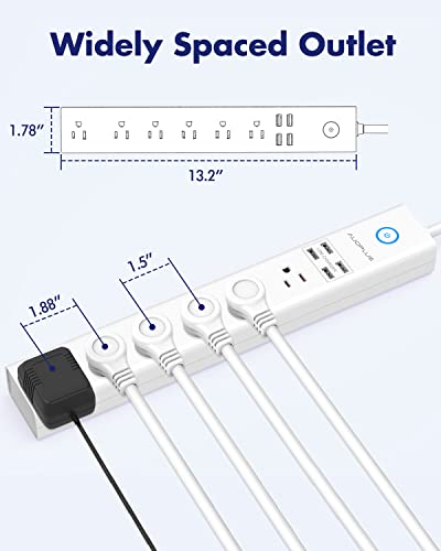Power Strip with USB 2 Pack, AUOPLUS Surge Protector Power Strip with 6 Outlets and 4 USB Ports, 6 ft Extension Cord, Wall Mountable Flat Plug Power Strip with Overload Protection 1250W/10A/2100J