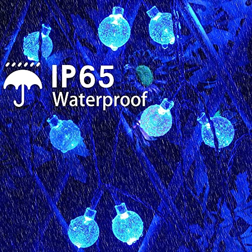 Blue 2-Pack 100 LED 32FT Crystal Globe Solar String Lights Outdoor, Waterproof Solar Lights Outdoor Decorative with 8 Lighting Modes, Solar Powered Patio Lights for Garden Yard Party (Blue)