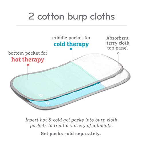 Munchkin TheraBurpee: 2 Pack Burp Cloths with Built-in Pockets, for use with Colic & Fever Rescue Kit, 1 Blue, 1 Mint