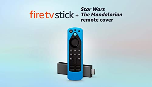 Fire TV Stick (3rd Gen) with Alexa Voice Remote (includes TV controls) + Star Wars The Mandalorian remote cover (Bounty Blue)