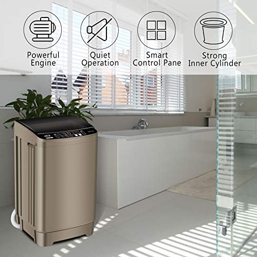 Full-Automatic Washing Machine, 2.1Cu.ft/15.4lbs Krib Bling Portable Compact Laundry Washer with Drain Pump, 10 Wash Programs 4 Water Levels with LED Display
