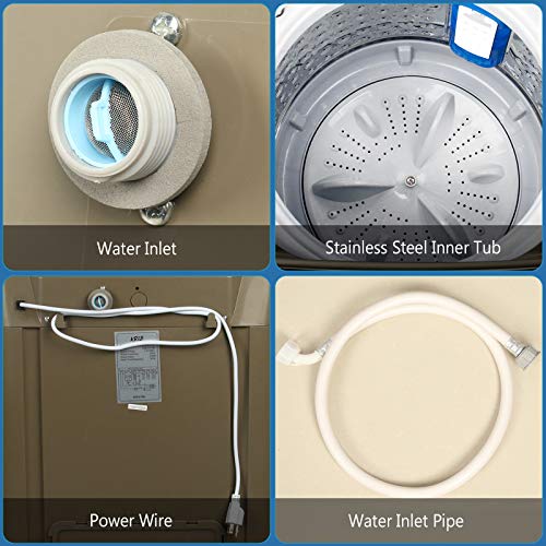 Full-Automatic Washing Machine, 2.1Cu.ft/15.4lbs Krib Bling Portable Compact Laundry Washer with Drain Pump, 10 Wash Programs 4 Water Levels with LED Display