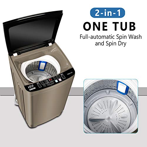 Full-Automatic Washing Machine, 2.1Cu.ft/15.4lbs Krib Bling Portable Compact Laundry Washer with Drain Pump, 10 Wash Programs 4 Water Levels with LED Display