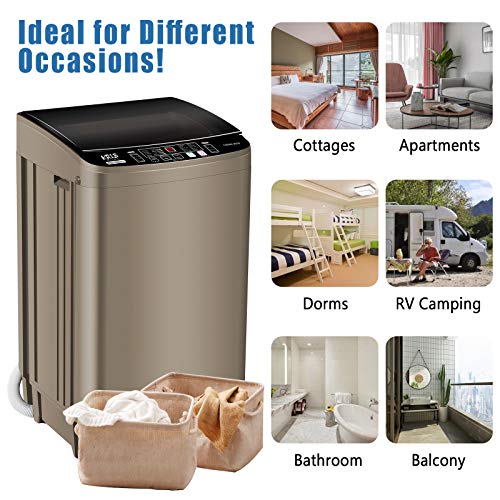 Full-Automatic Washing Machine, 2.1Cu.ft/15.4lbs Krib Bling Portable Compact Laundry Washer with Drain Pump, 10 Wash Programs 4 Water Levels with LED Display