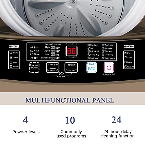 Full-Automatic Washing Machine, 2.1Cu.ft/15.4lbs Krib Bling Portable Compact Laundry Washer with Drain Pump, 10 Wash Programs 4 Water Levels with LED Display