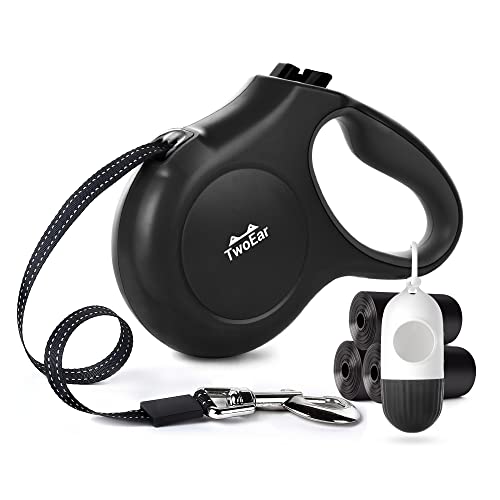 TwoEar Retractable Dog Leash with Dispenser and 60 Poop Bags, 10 ft Heavy Duty Pet Walking Leash for X-Small Breed up to 18 lbs, Tangle-Free, Strong Reflective Nylon Tape with Anti-Slip Handle