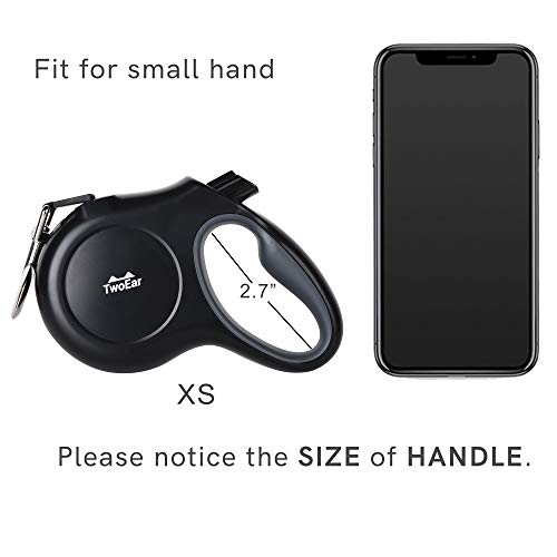 TwoEar Retractable Dog Leash with Dispenser and 60 Poop Bags, 10 ft Heavy Duty Pet Walking Leash for X-Small Breed up to 18 lbs, Tangle-Free, Strong Reflective Nylon Tape with Anti-Slip Handle