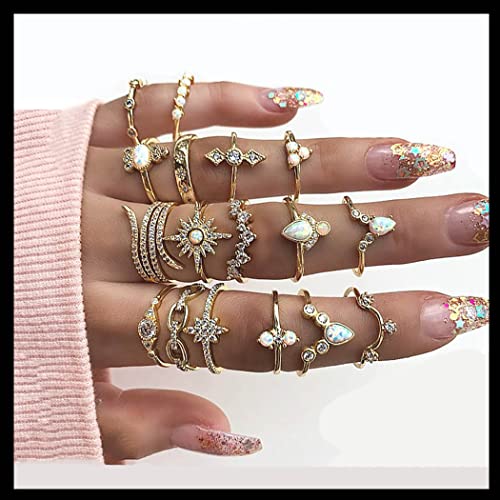 Simsly Boho Kunckle Ring Stackable Rhinestone Gold Joint Nail Ring Crystal Knuckle Rings Set for Women and Girls(17PCS)