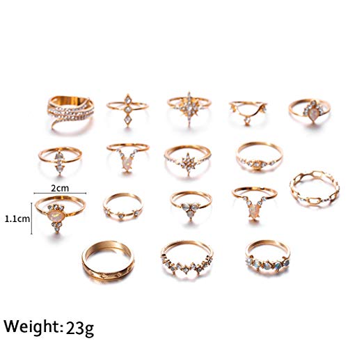 Simsly Boho Kunckle Ring Stackable Rhinestone Gold Joint Nail Ring Crystal Knuckle Rings Set for Women and Girls(17PCS)