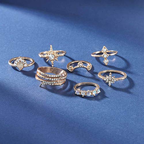 Simsly Boho Kunckle Ring Stackable Rhinestone Gold Joint Nail Ring Crystal Knuckle Rings Set for Women and Girls(17PCS)