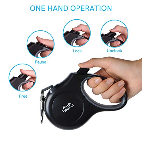 TwoEar Retractable Dog Leash with Dispenser and 60 Poop Bags, 10 ft Heavy Duty Pet Walking Leash for X-Small Breed up to 18 lbs, Tangle-Free, Strong Reflective Nylon Tape with Anti-Slip Handle