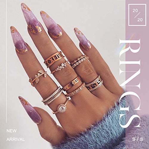 Simsly Boho Kunckle Ring Stackable Rhinestone Gold Joint Nail Ring Crystal Knuckle Rings Set for Women and Girls(17PCS)