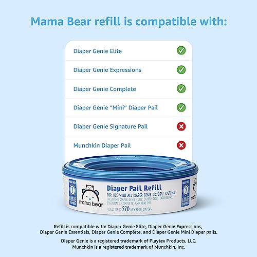 Amazon Brand - Mama Bear Diaper Pail Refills for Diaper Genie Pails, 270 Count