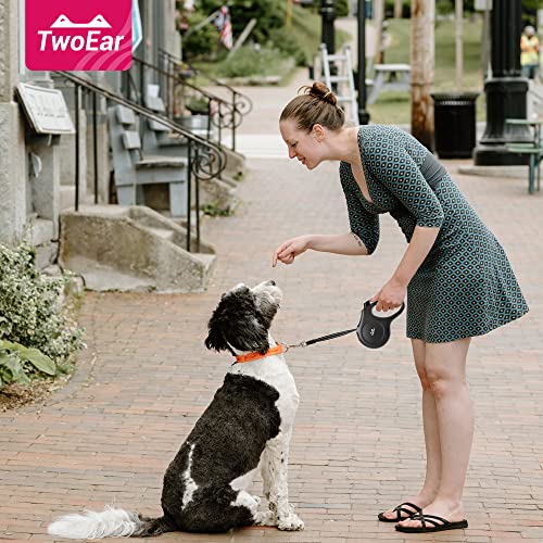 TwoEar Retractable Dog Leash with Dispenser and 60 Poop Bags, 10 ft Heavy Duty Pet Walking Leash for X-Small Breed up to 18 lbs, Tangle-Free, Strong Reflective Nylon Tape with Anti-Slip Handle