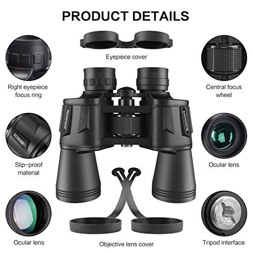 20x50 High Power Military Binoculars, Compact HD Professional/Daily Waterproof Binoculars Telescope for Adults Bird Watching Travel Hunting Football Games Stargazing with Carrying Case and Strap