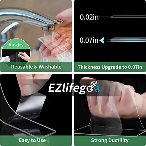 EZlifego Double Sided Tape Heavy Duty, Multipurpose Removable Mounting Tape Adhesive Grip,Reusable Strong Sticky Wall Tape Strips Transparent Tape Poster Carpet Tape for Paste Items,Household (9.85FT)