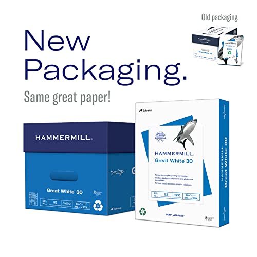 Hammermill Printer Paper, Great White 30% Recycled Paper, 8.5 x 11 - 1 Ream (500 Sheets) - 92 Bright, Made in the USA, 086710