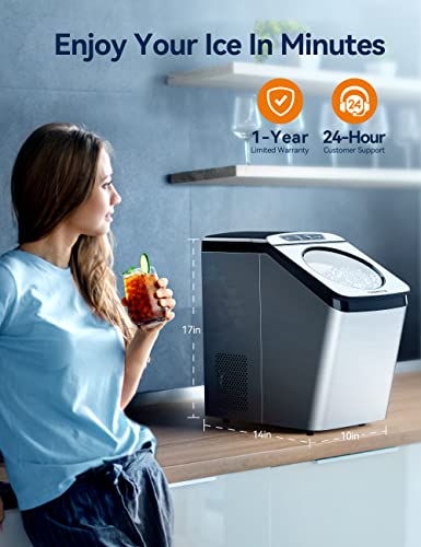 Thereye Countertop Nugget Ice Maker, Pebble Ice Maker Machine, 30lbs Per Day, 2 Ways Water Refill, 3Qt Water Reservoir & Self-Cleaning, Stainless Steel Finish Ice Machine for Home Office Bar Party