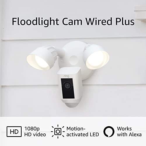 All-new Ring Floodlight Cam Wired Plus with motion-activated 1080p HD video, White (2021 release)