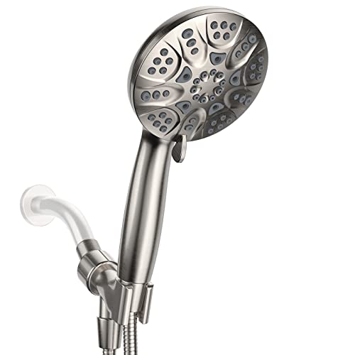 High Pressure Handheld Shower Head, 6 Spray Settings Full Brushed Nickel Shower Head with Handheld, 4.3" High Flow Hand Held Shower head Set with Stainless Steel Hose and Adjustable Bracket