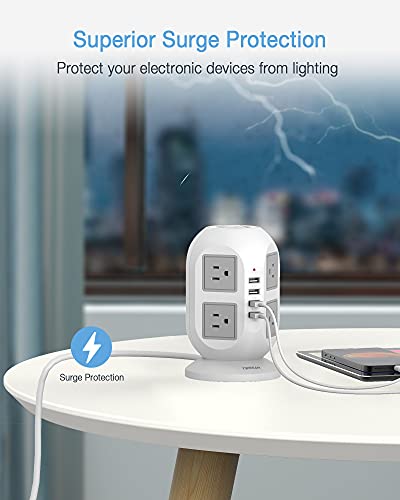 Power Strip Tower TESSAN Surge Protector 8 AC Outlets 4 USB Ports, Long Extension Cord 15ft, Charging Station Power Strip Extension Cord Multiple Outlets for Home, Office, School
