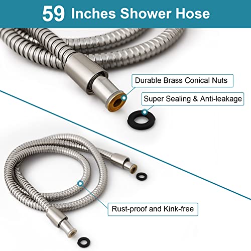 High Pressure Handheld Shower Head, 6 Spray Settings Full Brushed Nickel Shower Head with Handheld, 4.3" High Flow Hand Held Shower head Set with Stainless Steel Hose and Adjustable Bracket