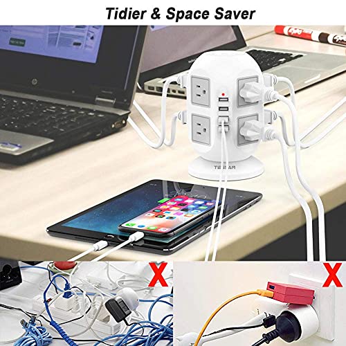 Power Strip Tower TESSAN Surge Protector 8 AC Outlets 4 USB Ports, Long Extension Cord 15ft, Charging Station Power Strip Extension Cord Multiple Outlets for Home, Office, School