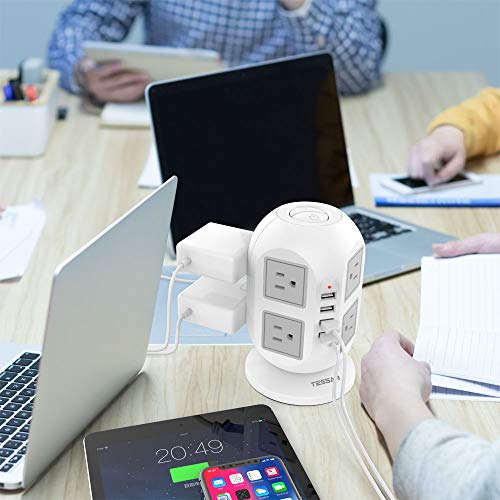 Power Strip Tower TESSAN Surge Protector 8 AC Outlets 4 USB Ports, Long Extension Cord 15ft, Charging Station Power Strip Extension Cord Multiple Outlets for Home, Office, School
