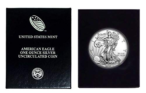 2020 - American Silver Eagle in Plastic Air Tite and Blue Gift Box with our Certificate of Authenticity Dollar Uncirculated Us Mint