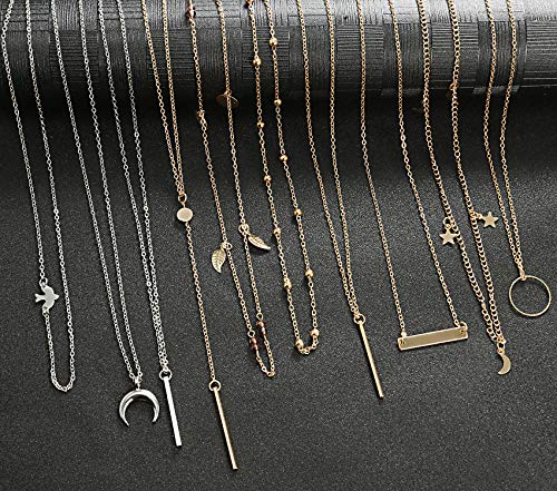 20 PCS Multiple DIY Layered Choker Necklace for Women with Sexy Coin Moon Star Multilayer Choker Chain Y Necklaces Set Adjustable Gold Silver Bar Pendant Y Necklace for Teens Girls Women (20 PCS)