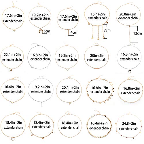 20 PCS Multiple DIY Layered Choker Necklace for Women with Sexy Coin Moon Star Multilayer Choker Chain Y Necklaces Set Adjustable Gold Silver Bar Pendant Y Necklace for Teens Girls Women (20 PCS)