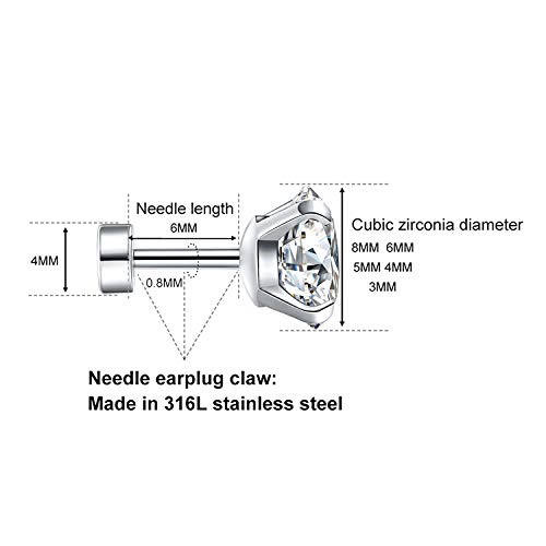 Cubic Zirconia Hypoallergenic Stud Earrings for Women Men Girls Statement Cartilage Fashion Surgical Steel Helix Earrings 5 Pairs