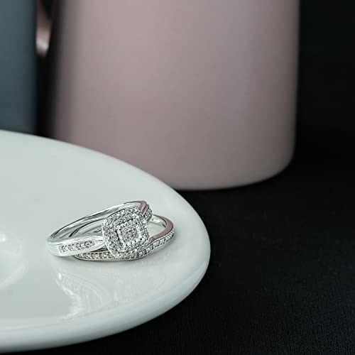 Cali Trove Silver Diamond Wedding Ring Set